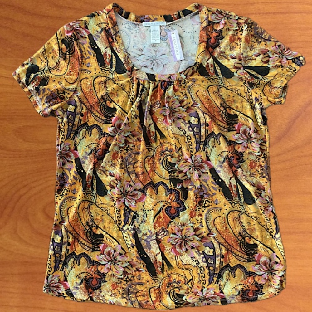 Emily Stacy Blouse Floral Island Size M Orange Yellow